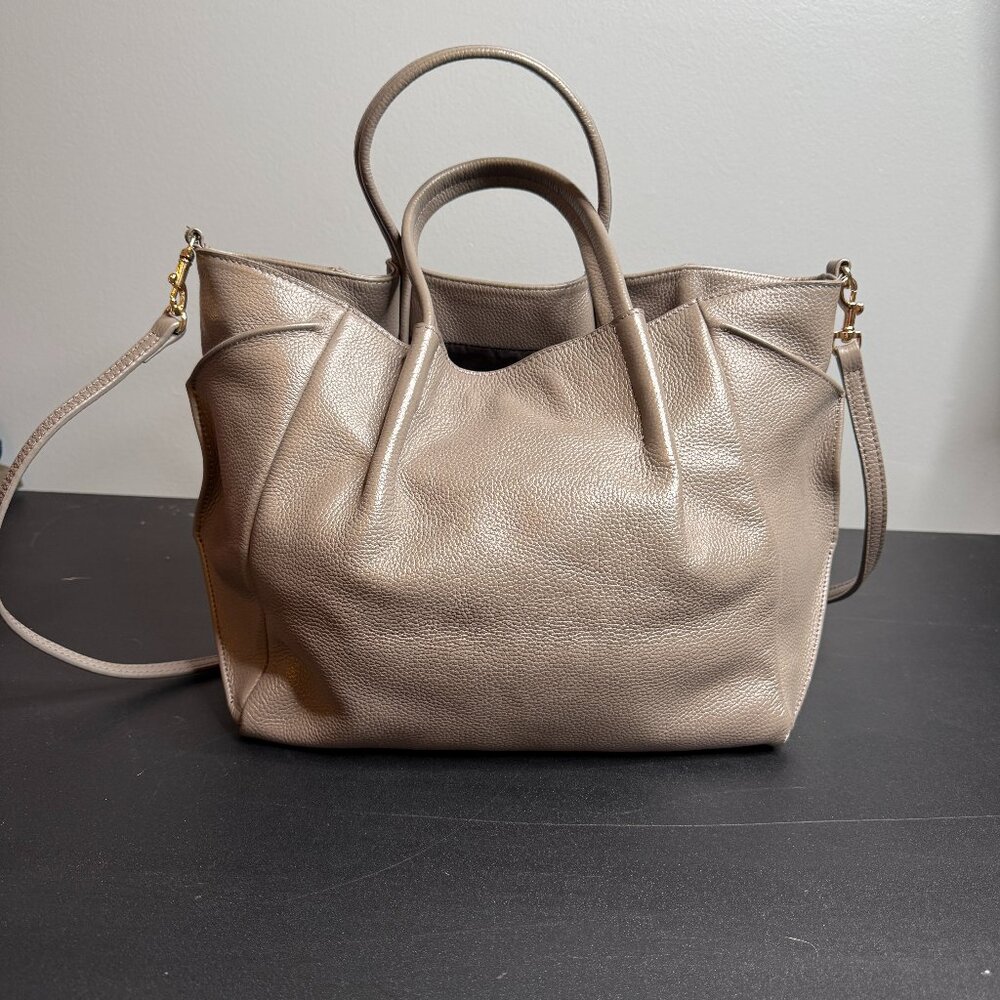 Everyday Pebbled Leather Tote in Taupe with Detachable Strap
